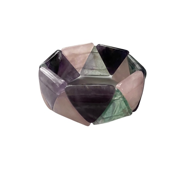 Stretch Bracelet for Large Wrists with Rose Quartz Amethyst and Fluorite - Picture 3 of 5